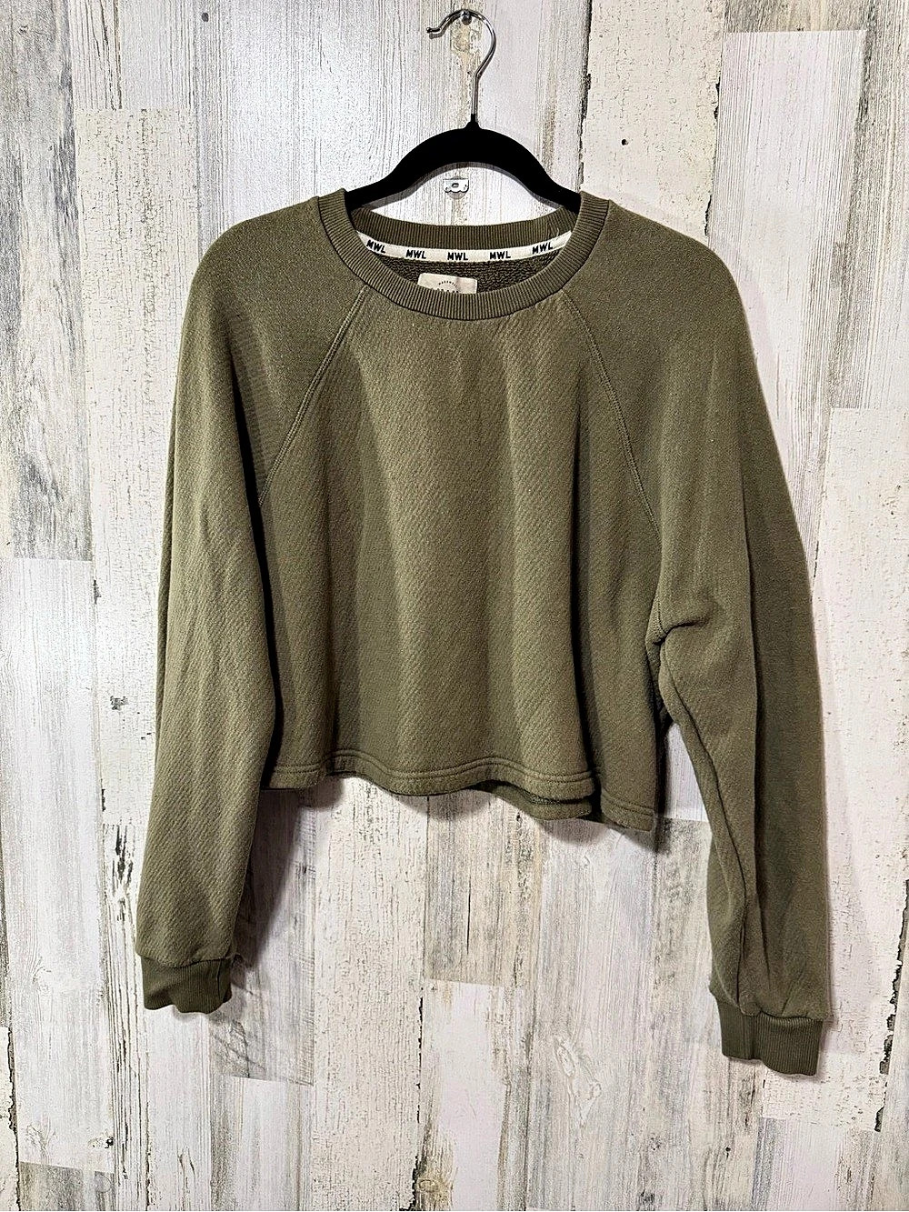Cropped Sweatshirt Madewell MWL Superbrushed Easygoing Olive Medium Loungewear